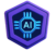 Logo futurista de inteligencia artificial con chip digital en tonos violeta y azul neón